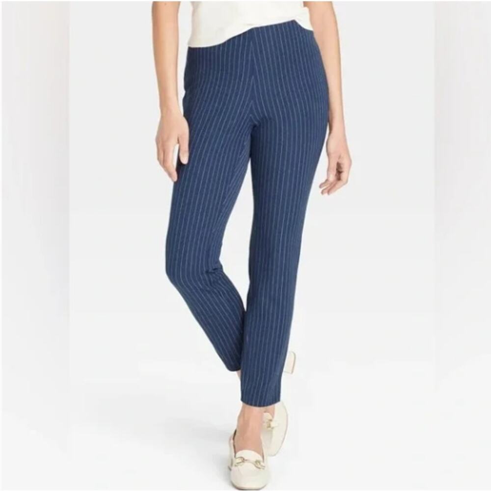 A New Day Women's High Rise Skinny Ankle Pants‎ Navy Blue Pinstripe 8 Regular